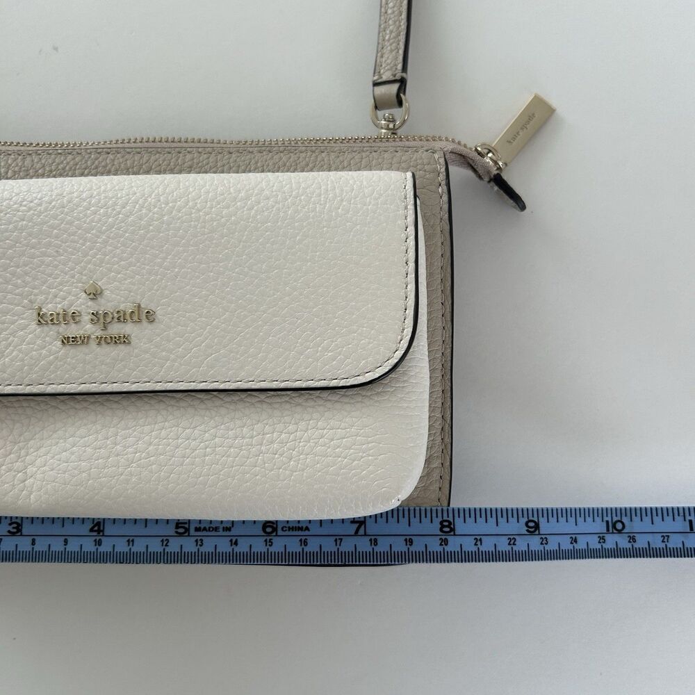 Kate Spade Leila Small Flap Crossbody Bag Light Sand Leather Purse - Picture 11 of 14